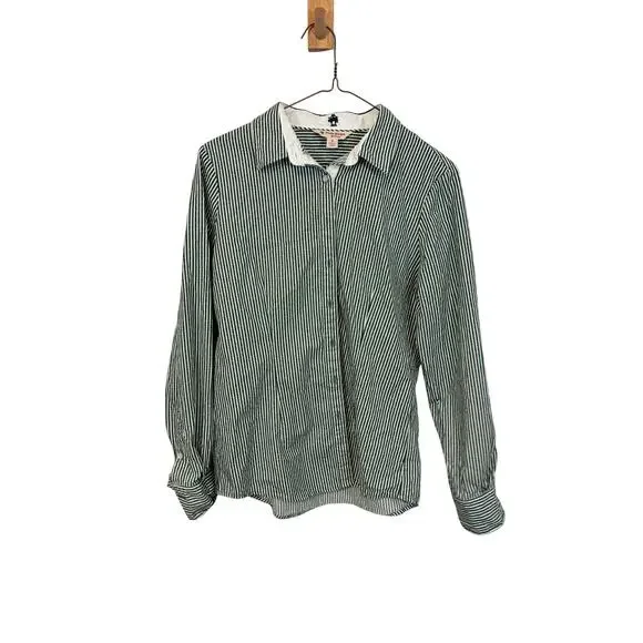 Brooks Brothers Red Fleece Button Down Shirt Women's 6 Green White Stripe Oxford - Picture 1 of 4